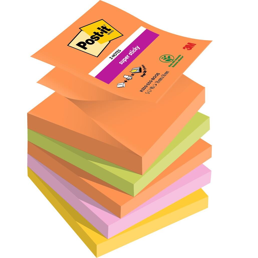 Post-it z-notes Super Sticky 76x76mm Boost Colour 5 blokke