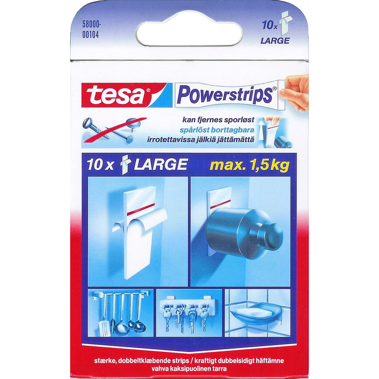 Powerstrips dobbeltklæbende Large hvide - 10 strips