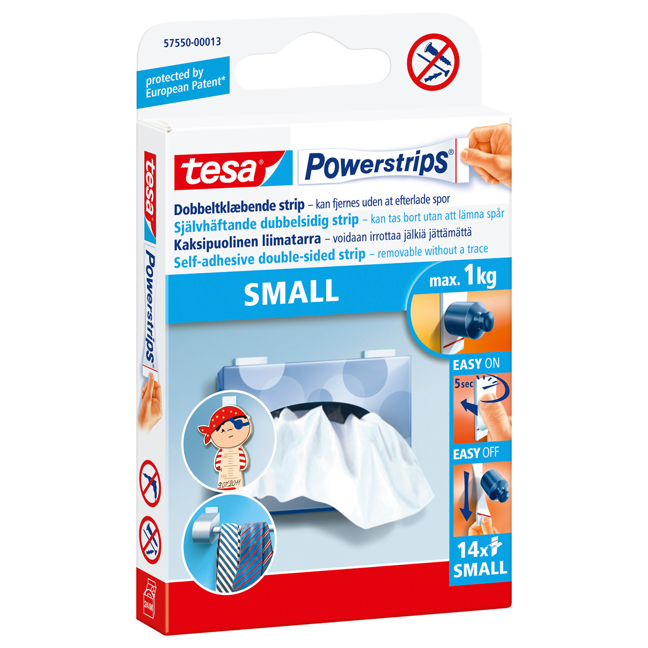 Dobbeltklæbende Powerstrips Small hvide - 14 strips