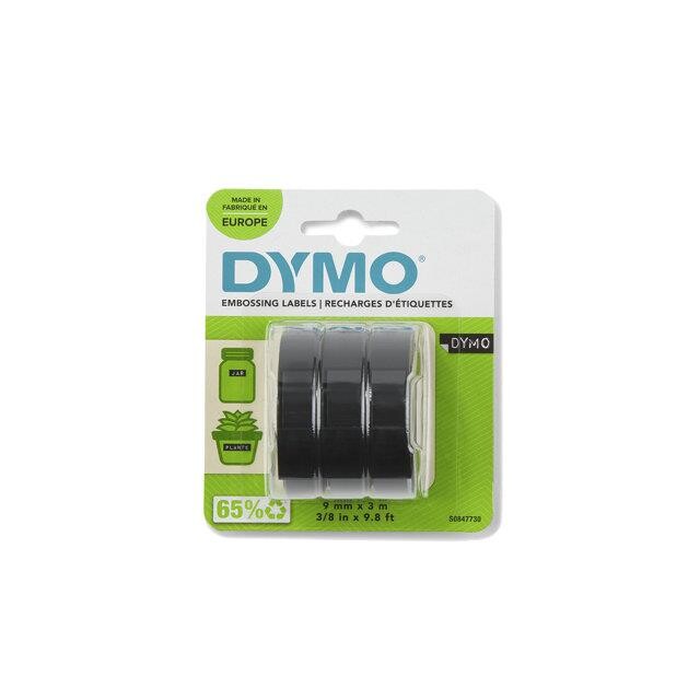 Prægetape - DYMO - 9 mm x 3 m - hvid på sort - 3 stk