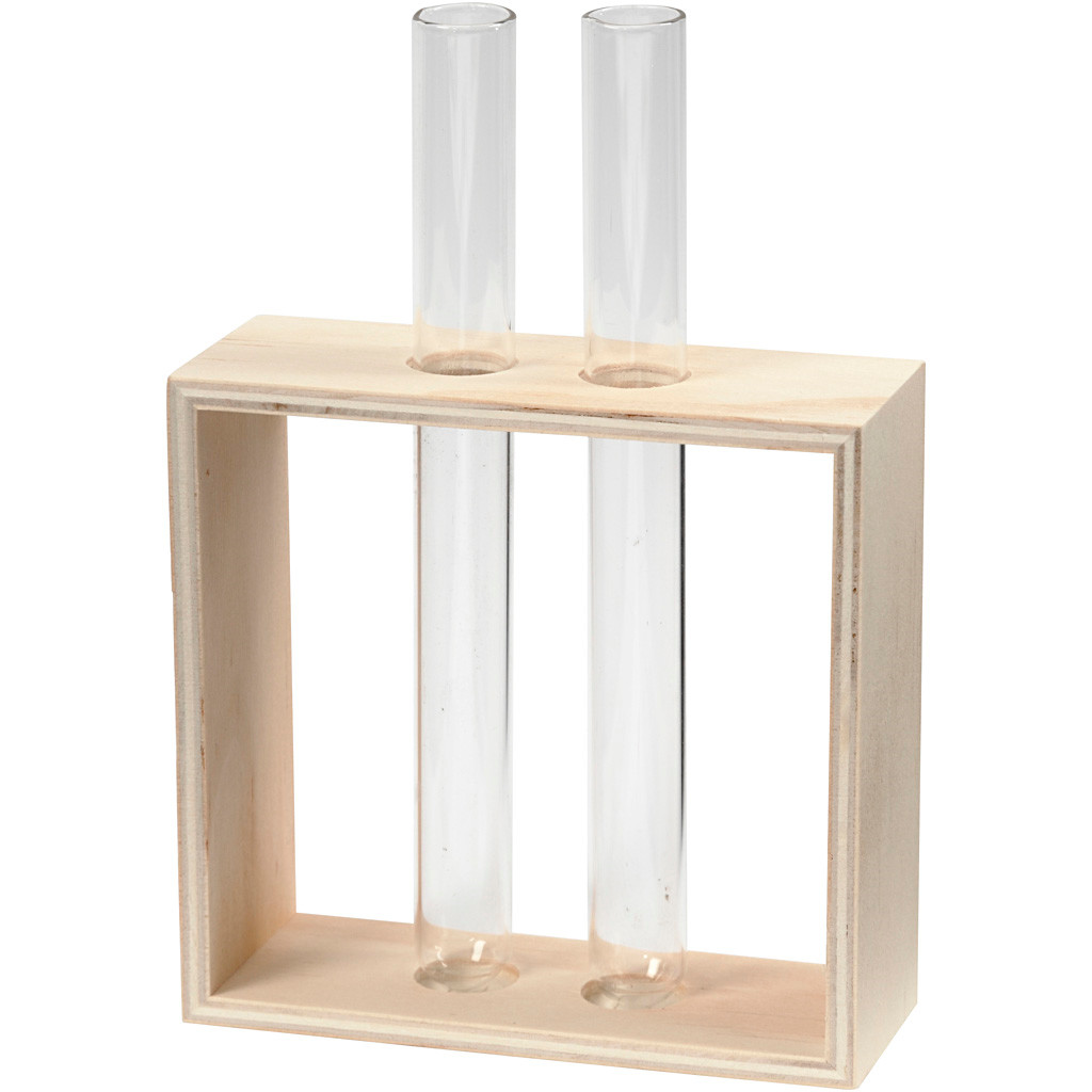 Reagensglasholder, B: 10,5 cm, H: 10+15 cm, krydsfiner, 1stk., dybde 4 cm