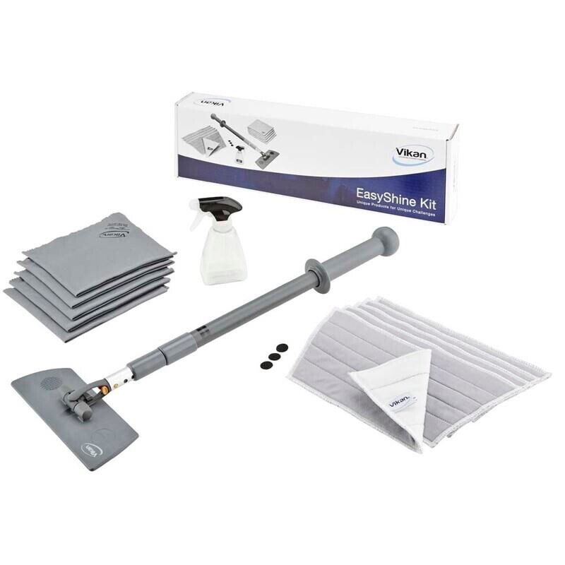Rengøringssæt - Vikan EasyShine Kit - Inkl. moppefremfører, teleskopskaft, klude og mopper