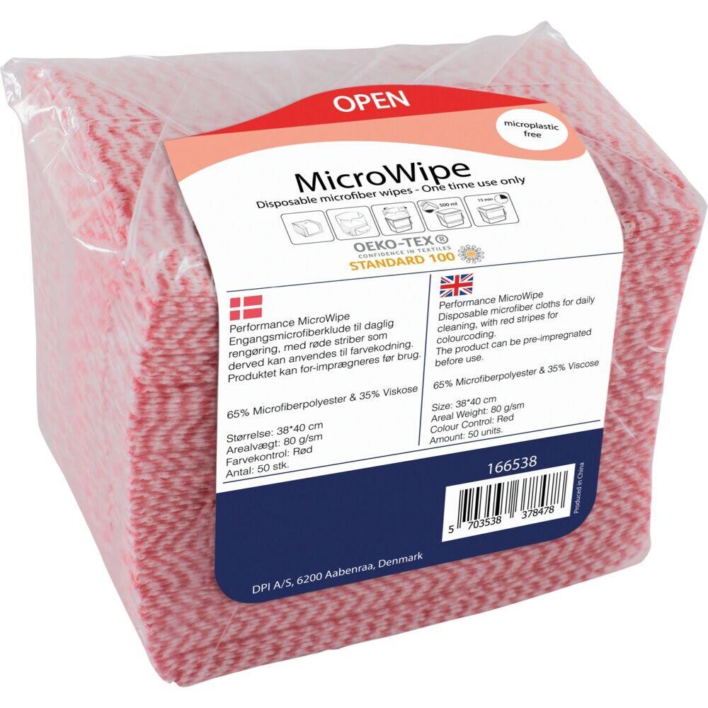 Rengøringsklude MicroWipe 38x40cm rød mikrofiber viskose engangs - 500 stk