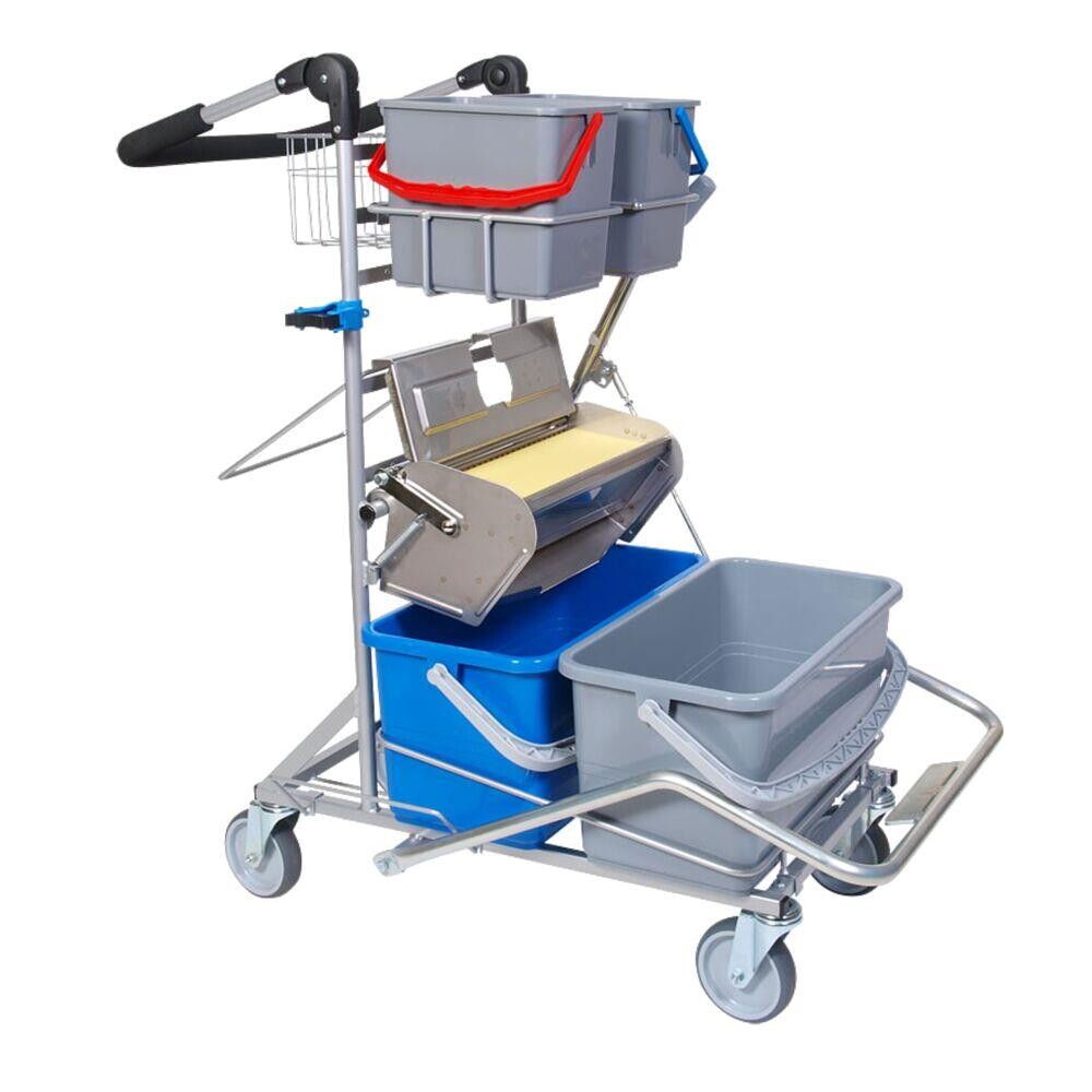 Rengøringsvogn Tina Trolleys model 1 1100x600x1120mm grå pulverlakeret stål til drypsystem med tilbehør