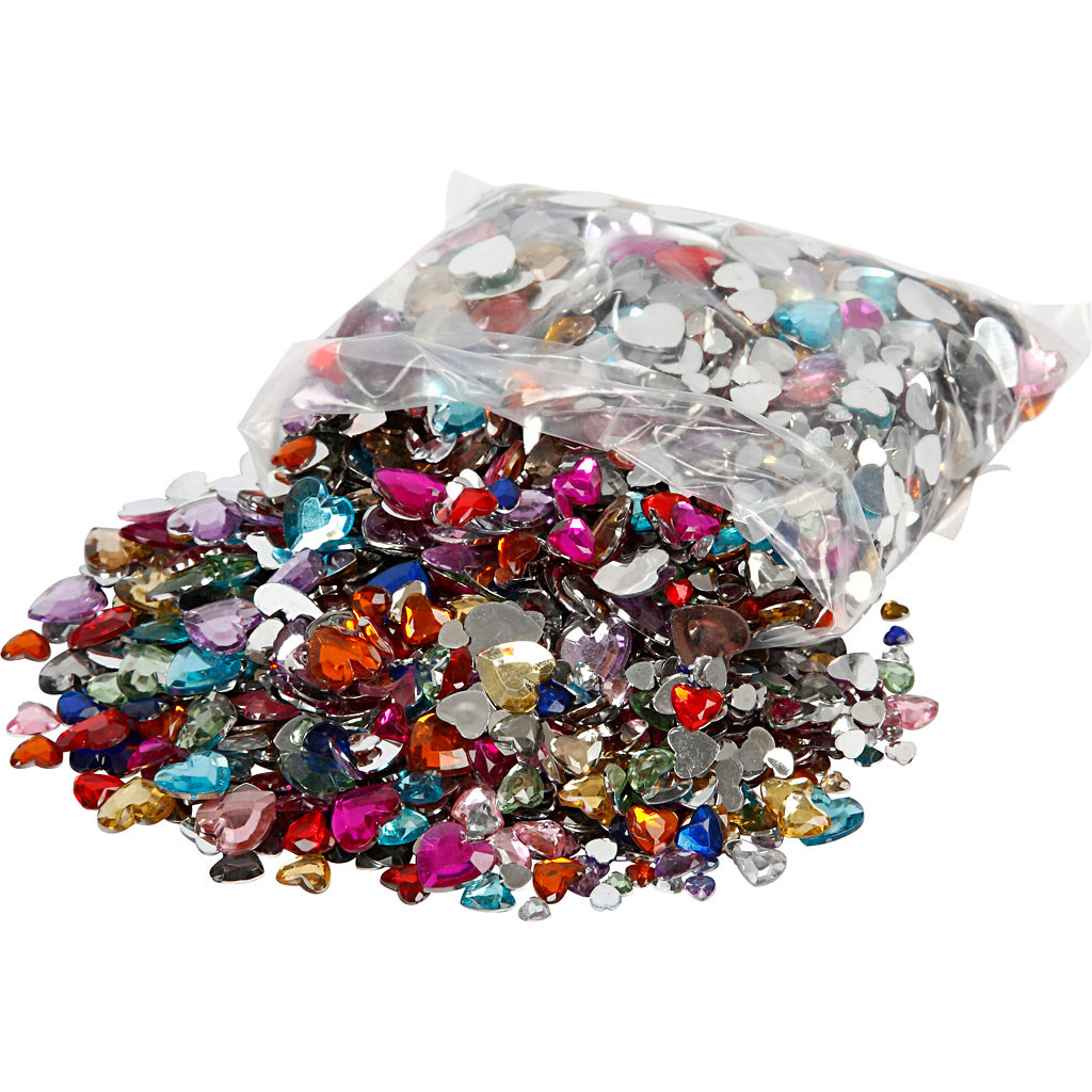 Rhinsten diameter 6+10+14 mm assorteret farver hjerter - 2520 stk.
