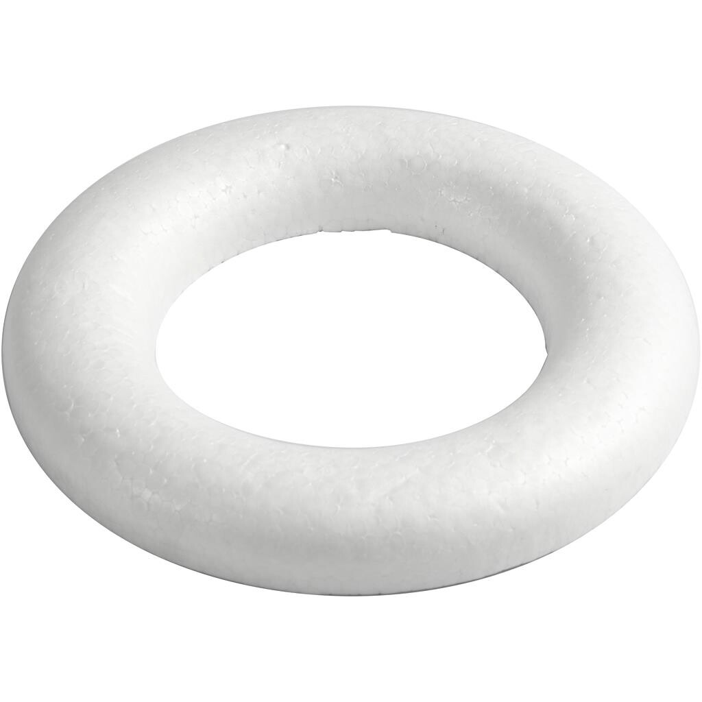 Ring med flad bagside udvendige mål 20 cm tykkelse 25 mm hvid | styropor