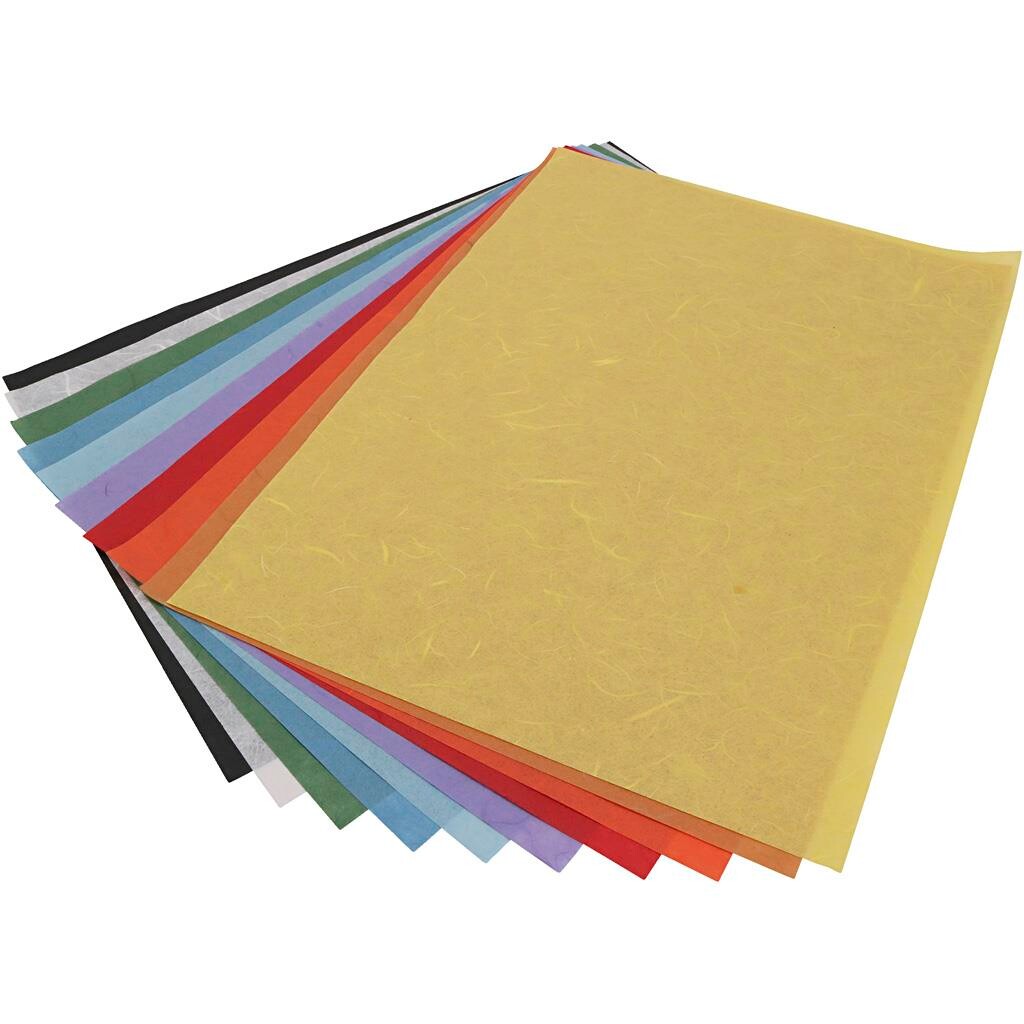 Rispapir, ark 23x32 cm, ass. farver, 10 ark/ 1 pk.
