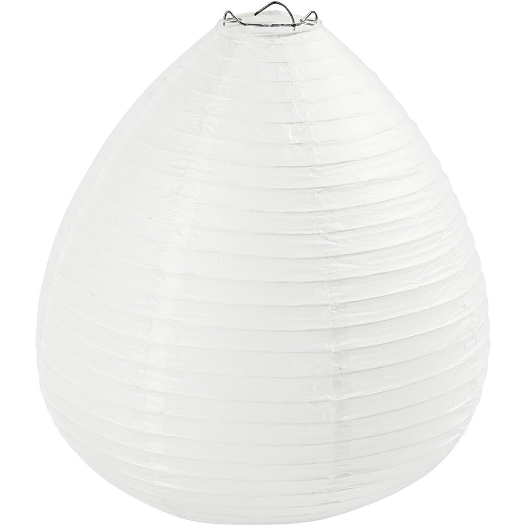 Rispapirlampe - Dråbeformet Ø25 cm - Hvid