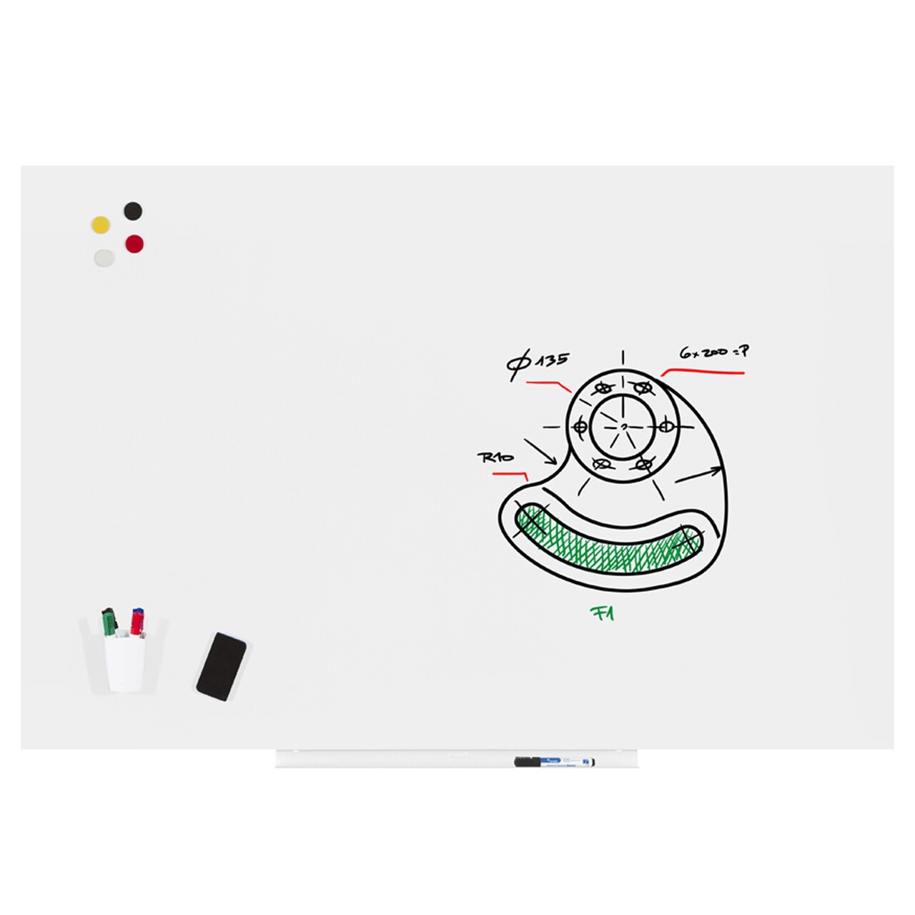 Whiteboard, Rocada Professionel, rammeløs, hvid lakeret 100 x 150 cm