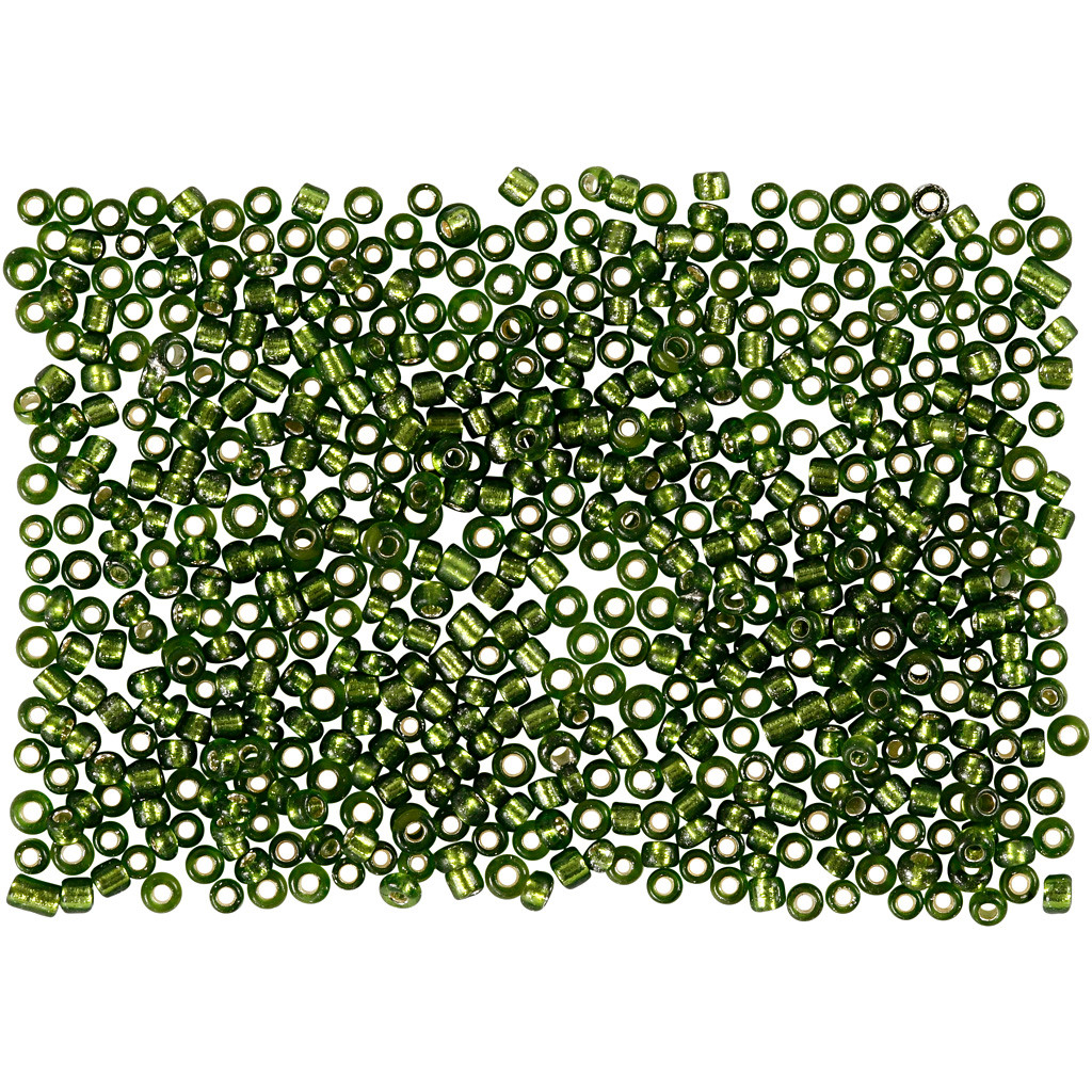 Rocai perler, dia. 1,7 mm, hulstr. 0,5-0,8 mm, græsgrøn, 25g, str. 15/0