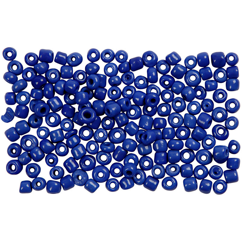 Rocailles perler, dia. 3 mm, hulstr. 0,6-1,0 mm, blå, 25g, str. 8