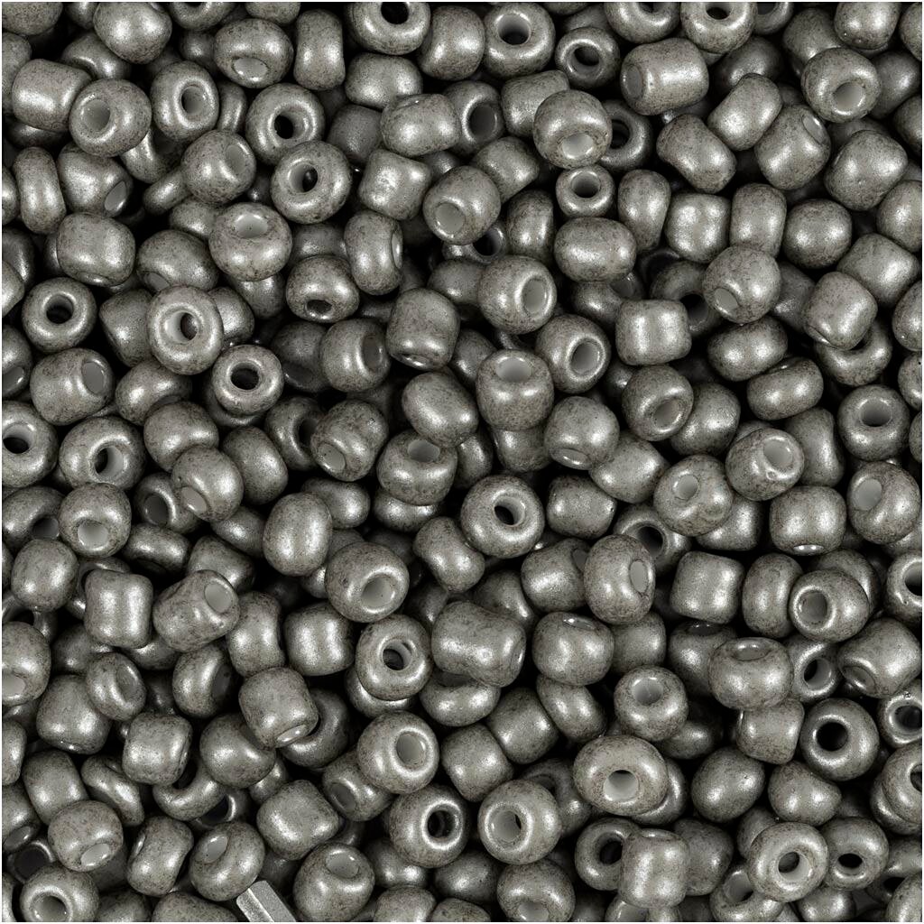 Rocaiperler, diam. 3 mm, str. 8/0 , hulstr. 0,6-1,0 mm, grå, 25 g