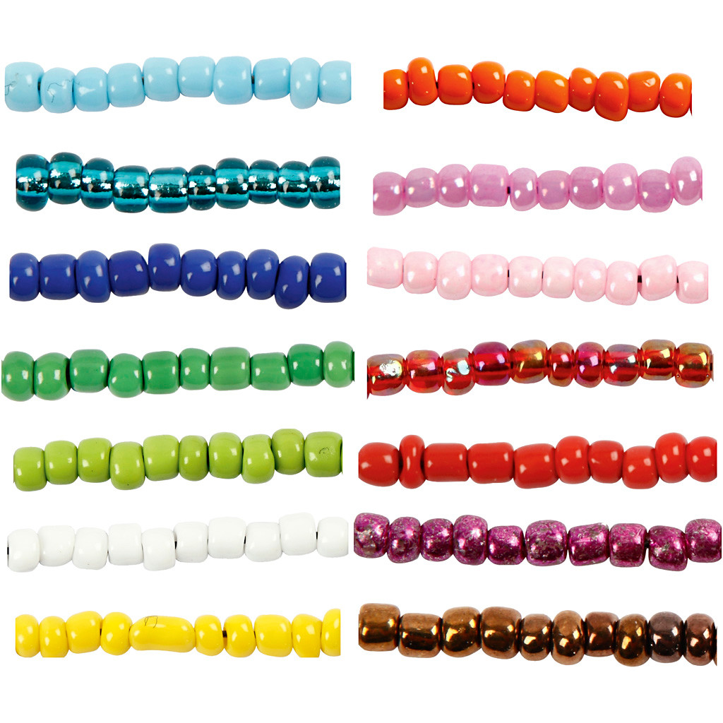 Rocaillesperler, str. 8/0 , diam. 3 mm, 14x25g, hulstr. 0,6-1,0 mm, assorteret farver