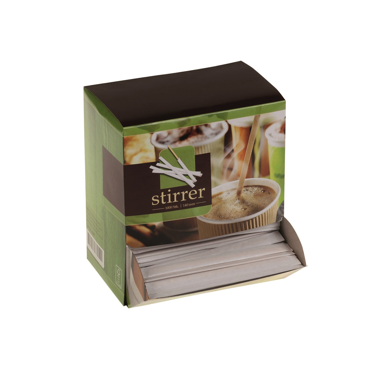 Rørepind - birketræ 140 mm - ubehandlet - dispenserbox 1000 stk