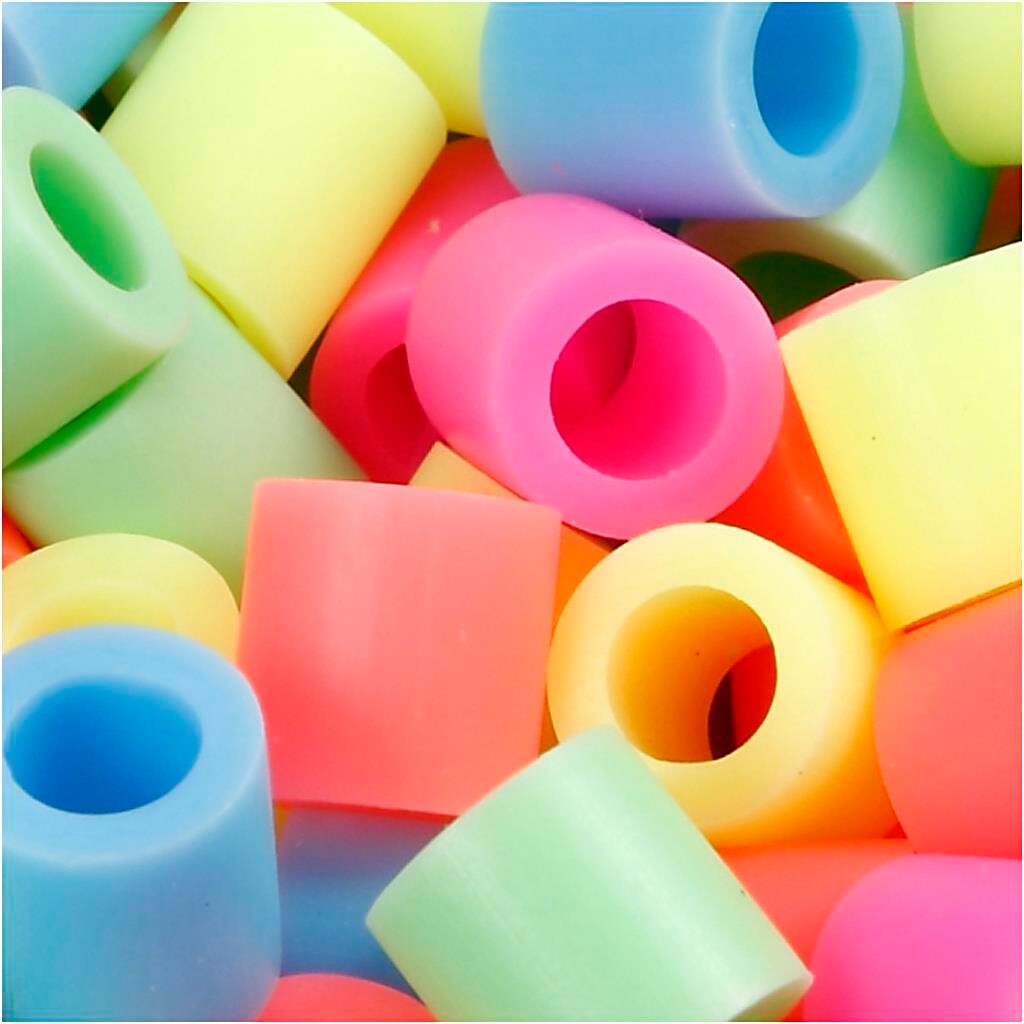 Rørperler jumbo 10 x 10 mm - hulstr. 5,5 mm - pastelfarver - 2450 assorteret