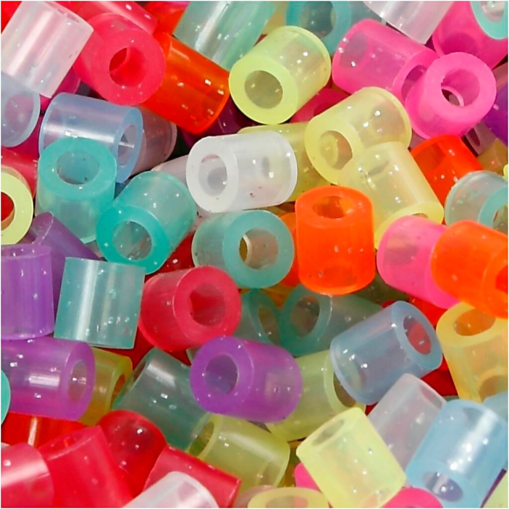 Rørperler størrelse medium 5 x 5 mm - hulstr. 2,5 mm - glitterfarver - 6000 assorteret