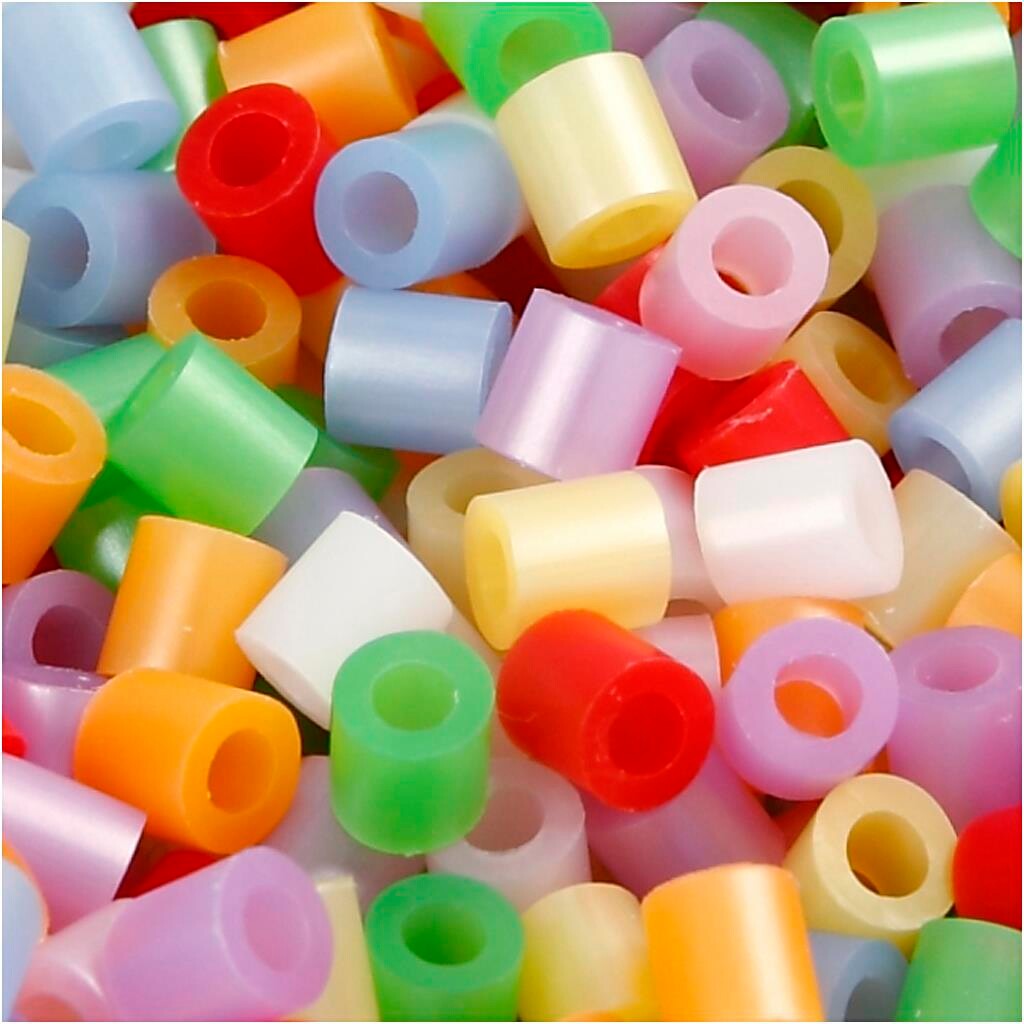 Rørperler str. medium 5 x 5 mm - hulstørrelse 2,5 mm - perlemorsfarver - 6000 assorteret