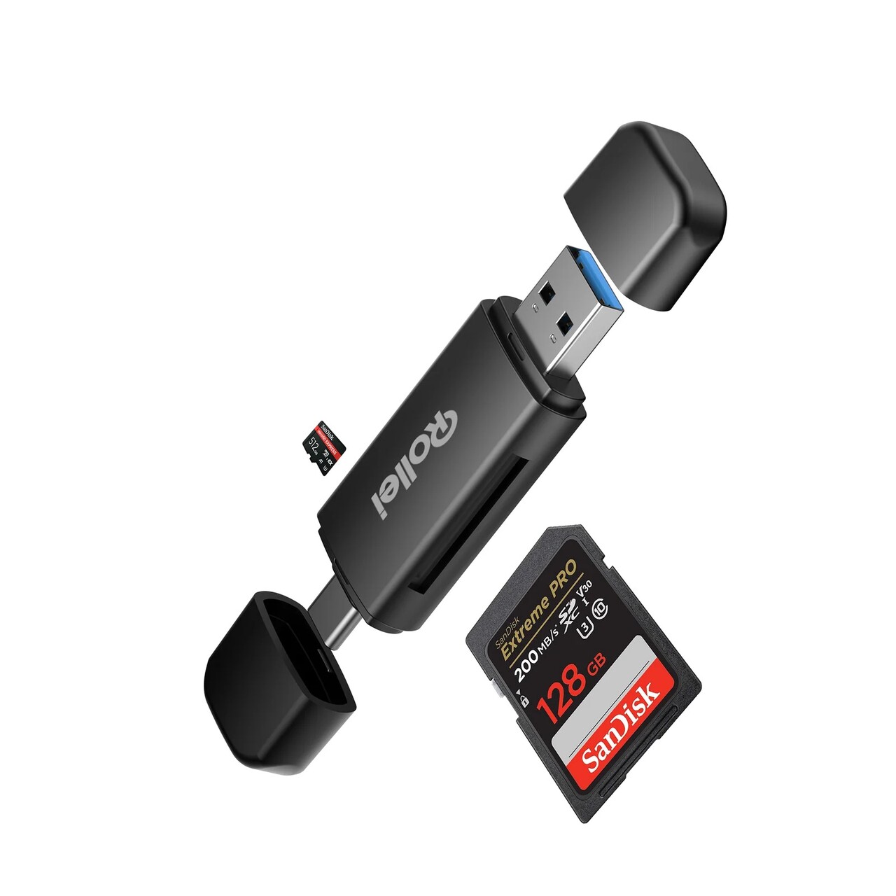 Kortlæser Rollei 2-in-1 - til SD & microSD, USB-A- og USB-C-porte