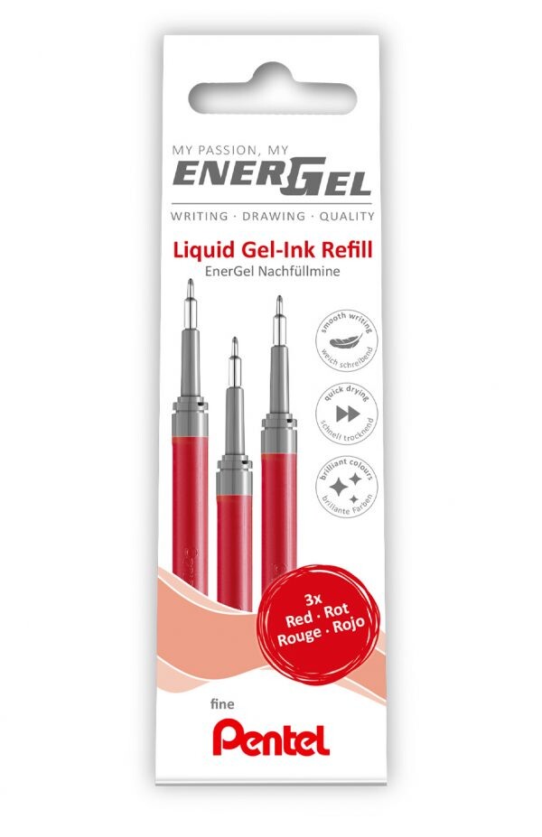 Rollerpen Pentel Energel rød 3-pack LRN7-3B - 12 stk