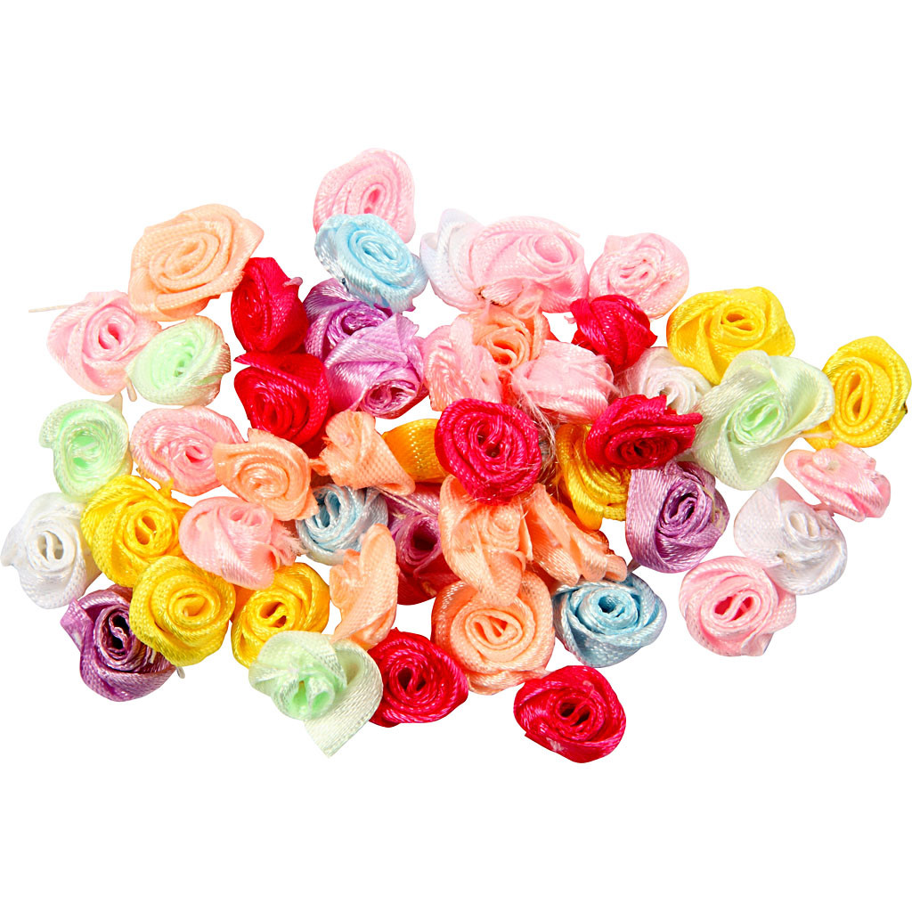 Rosenknopper - Satin 14-18mm - Assorterede farver - 50 stk