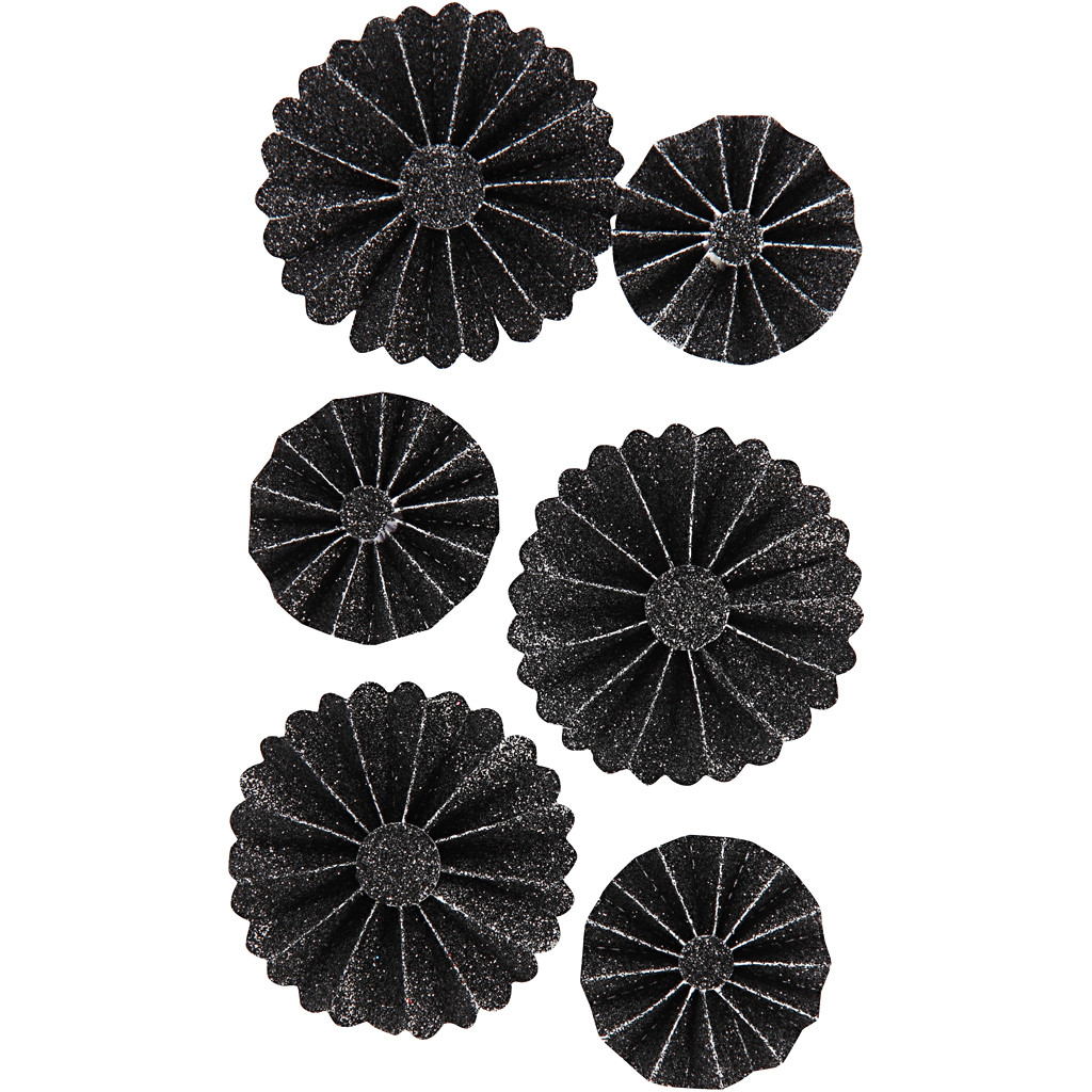 Rosetter diameter 35+50 mm sort glitter | 6 stk.