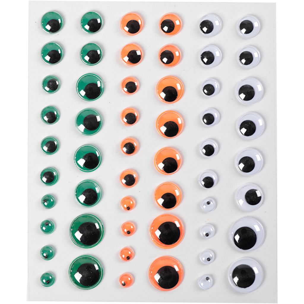 Rulleøjne diameter 6+8+10+12+15 mm grøn hvid orange 54 stk - 1 ark