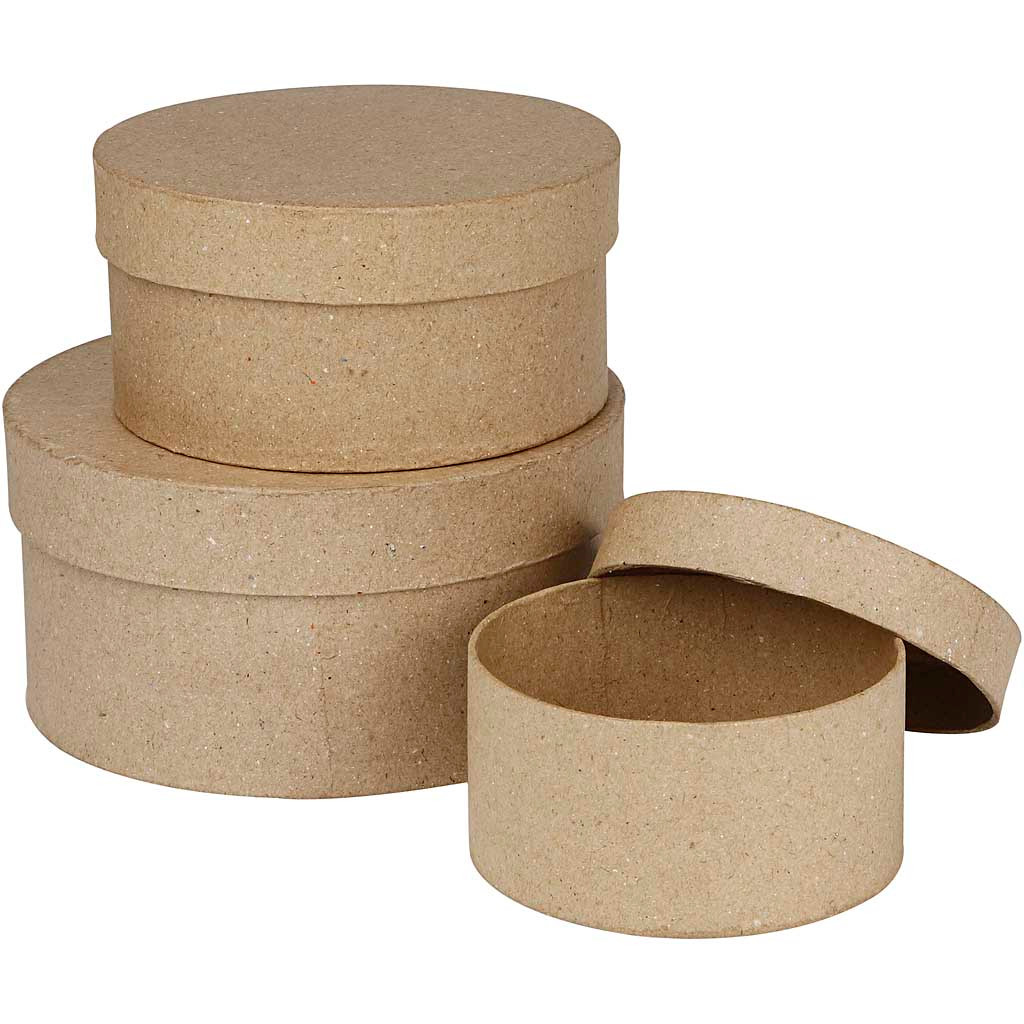 Runde æsker - Papmaché - 10/13/16 cm - 3 stk.