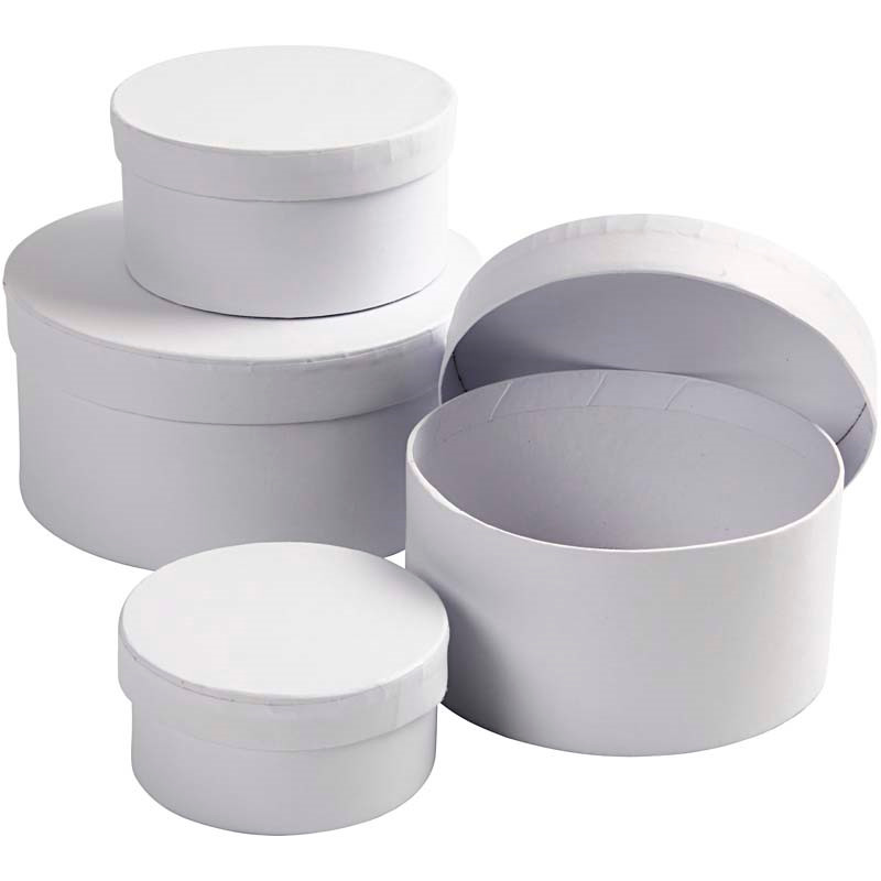 Runde æsker – dia. 8, 10, 12 og 14 cm – H: 4, 5, 6 og 7 cm – 4 stk