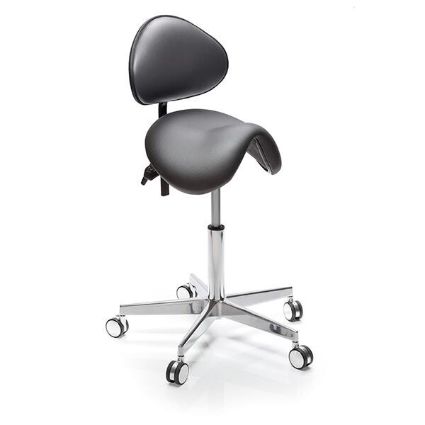 Sadelstol med hjul, Höganäs Polo M Sort Illusion Ryglæn 61–84 cm