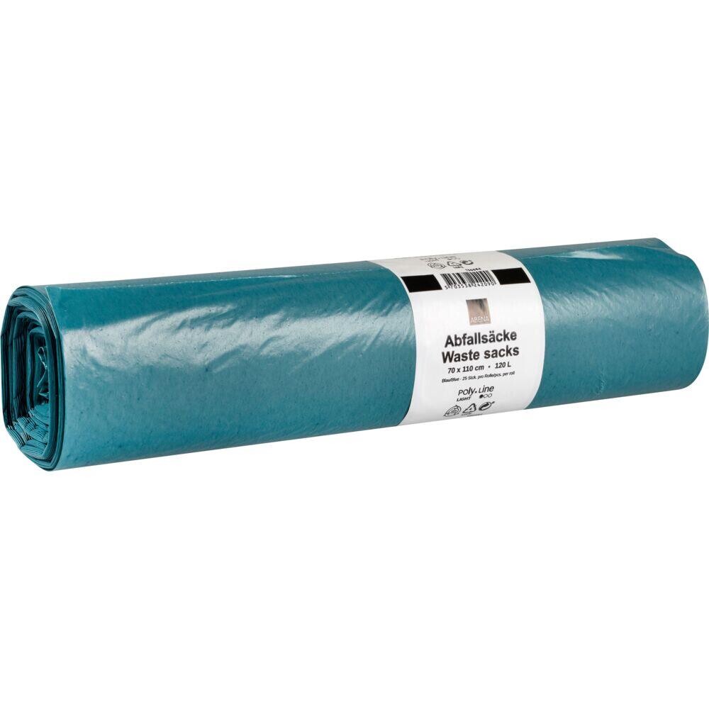 Sæk 120 L blå LDPE genanvendt 70x110cm 25 stk pr rulle - 10 ruller