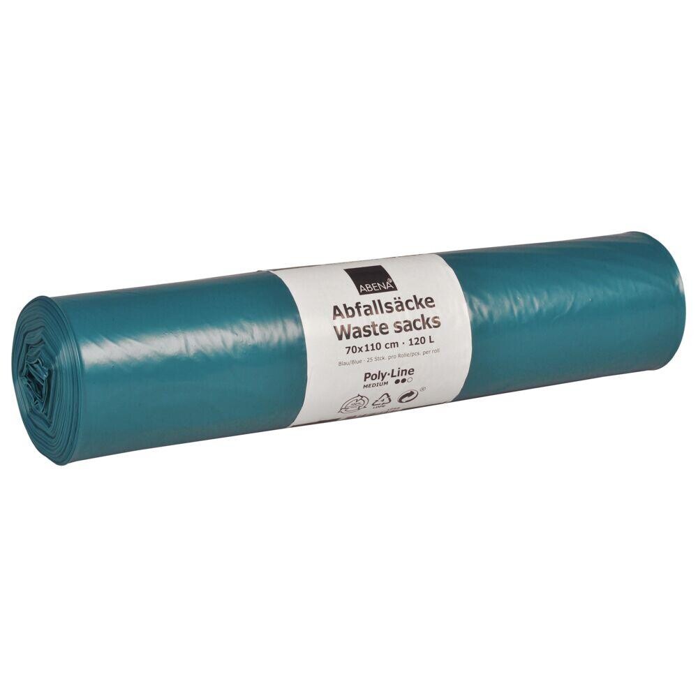 Sæk 120 L blå LDPE regenerat 70x110cm - 25 stk pr rulle - 10 ruller