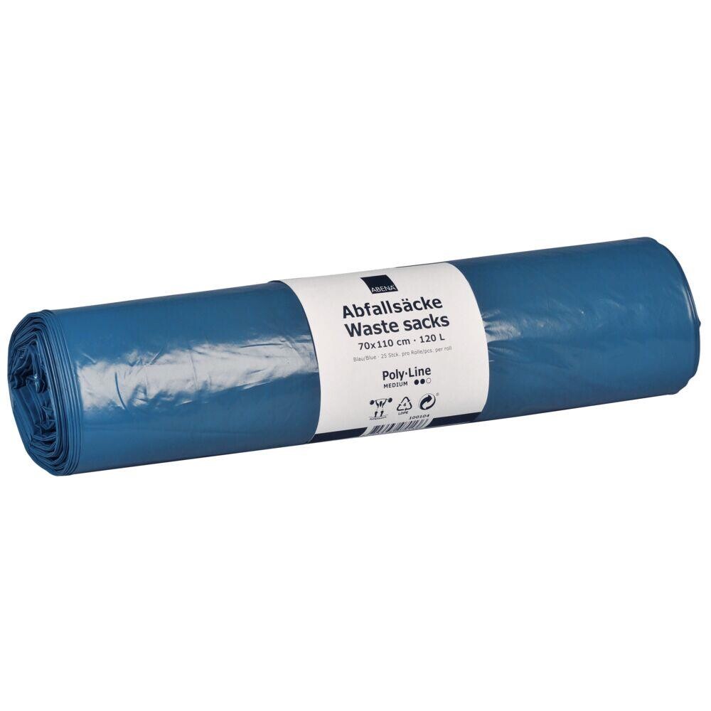 Sæk Abena Poly-Line Supersæk 100 L blå LLDPE regenerat 70x110cm - 25 stk pr rulle - 10 ruller
