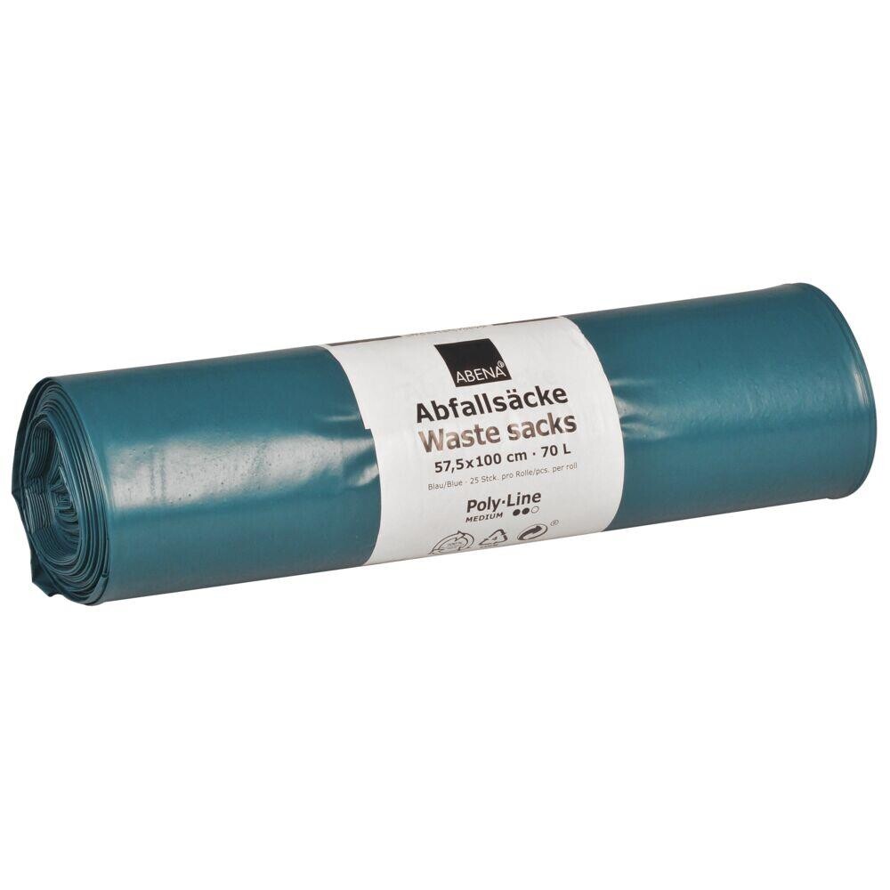 Sække 75 L blå LDPE regenerat 57,5x100cm med tryk - 25 stk pr rulle - 10 ruller