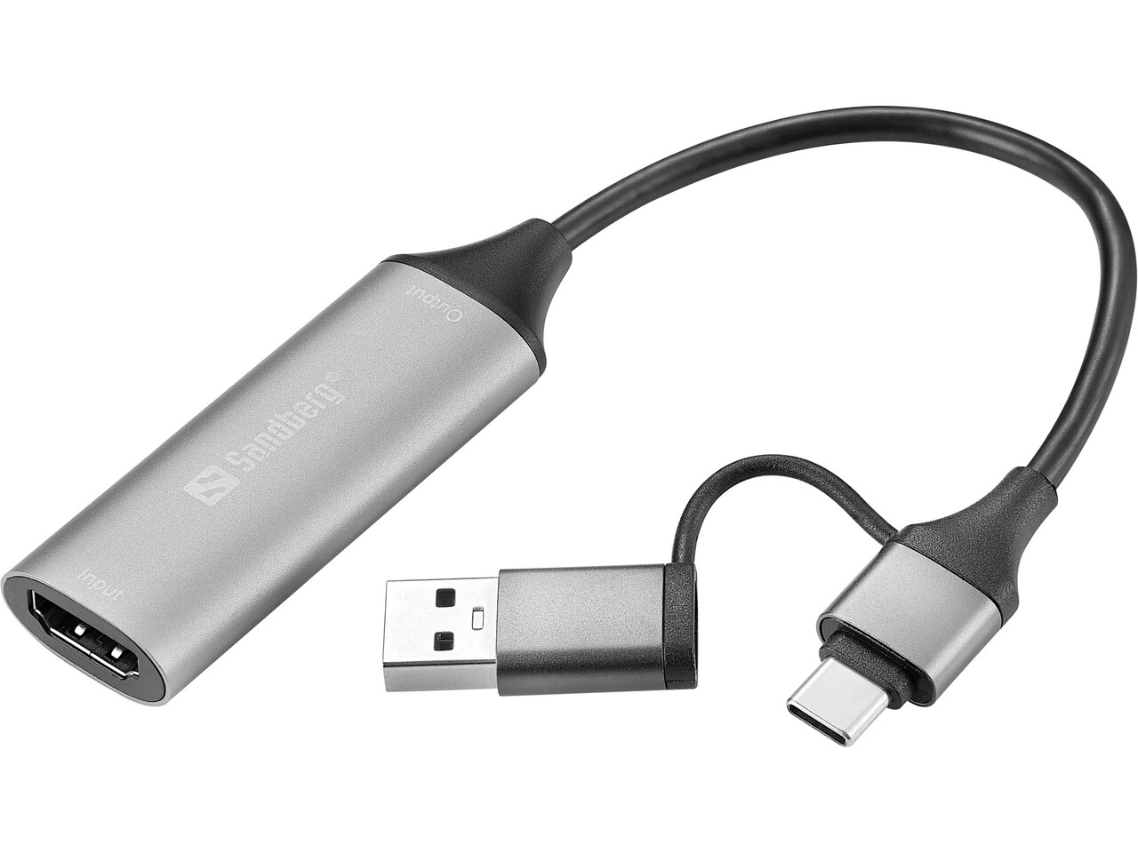 Hubs, Sandberg HDMI Capture Link to USB-C/A, grå