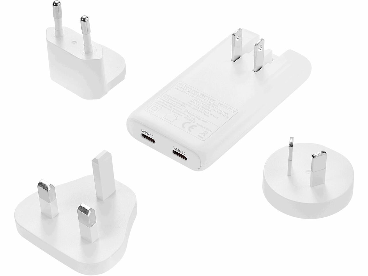Rejseoplader - Sandberg - 4in1 TravelCharger - 2xUSB-C - 65W - Hvid