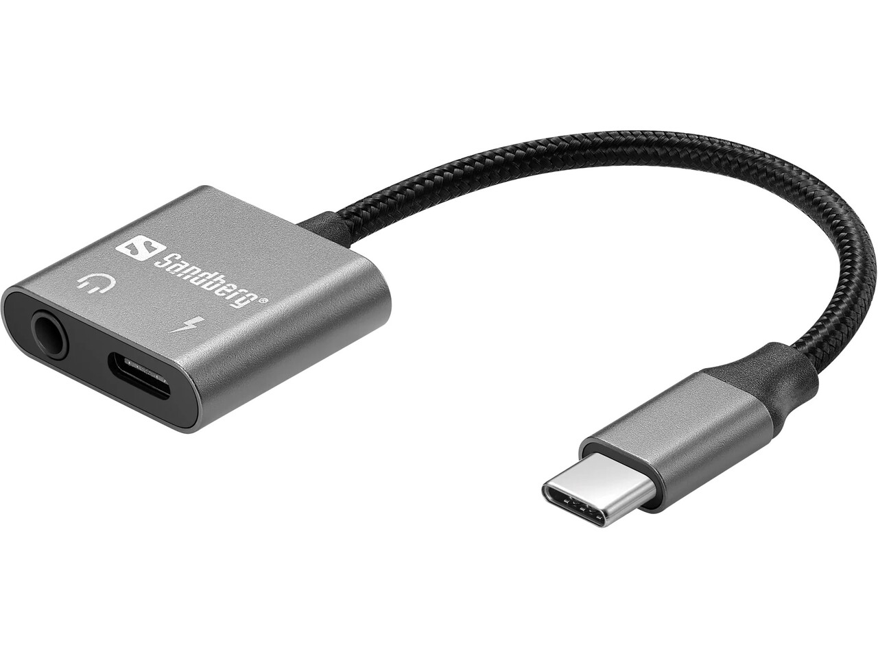 Adapter, Sandberg USB-C Audio Adapter PD65W, grå