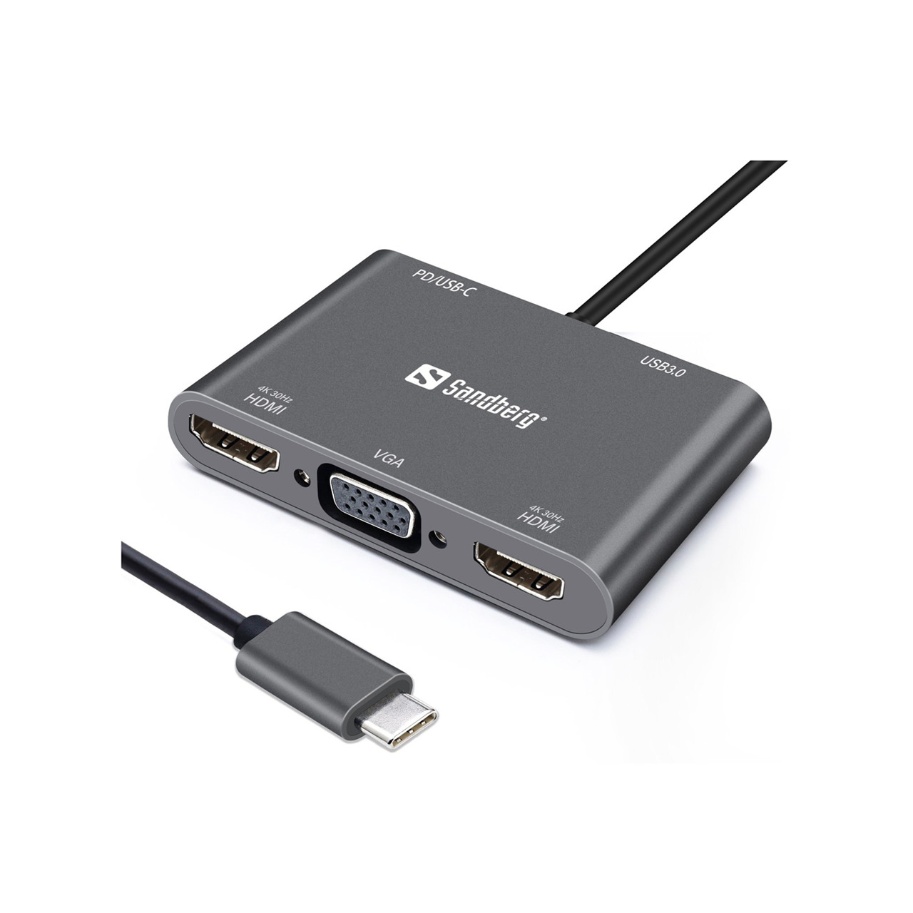 USB-C Dock Sandberg - 2xHDMI+1xVGA+USB+PD