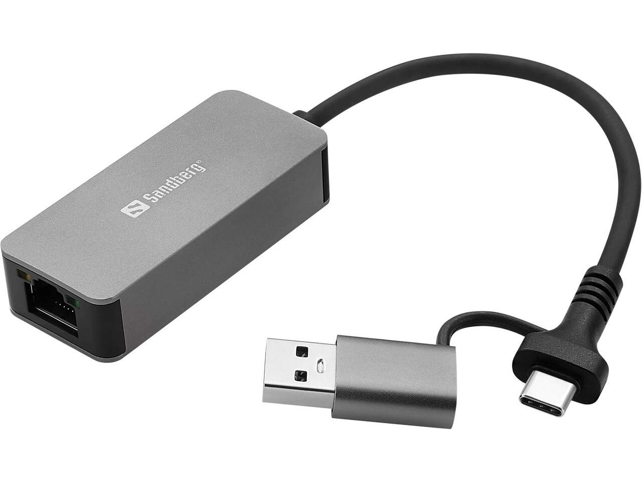 Adapter, Sandberg USB-C/A 2.5 GbE RJ45 Adapter, grå