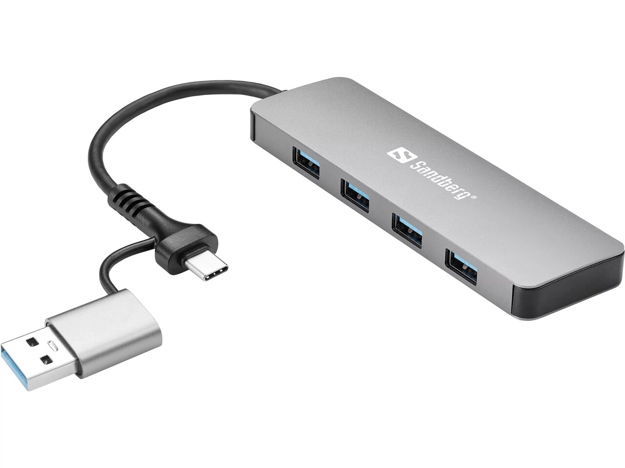 Sandberg USB-C/A to 4xUSB 3.0 Hub – Aluminium – Plug & Play