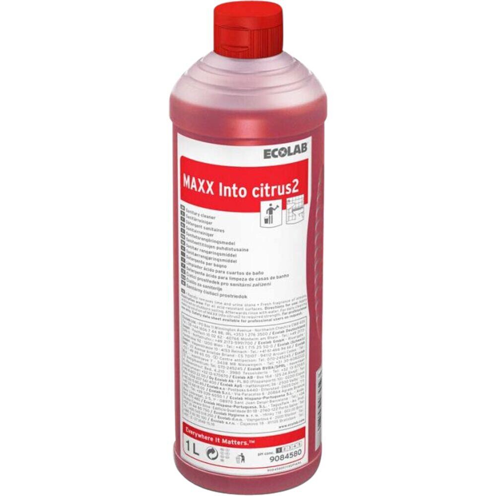 Sanitetsrengøring - Ecolab MAXX Into Citrus2 1L - Sur, kalkhæmmende, med farve og parfume - 12 stk