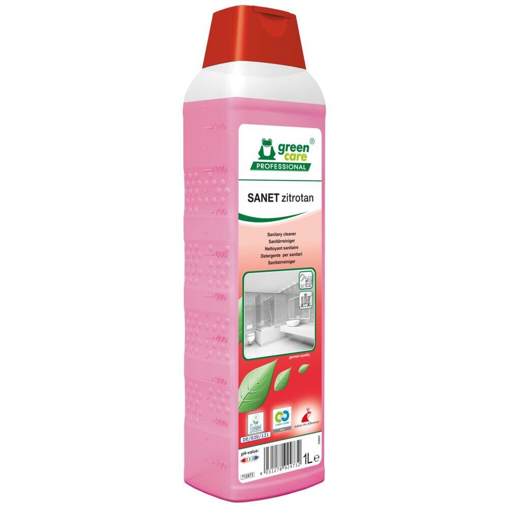 Sanitetsrengøring - Green Care Professional SANET Zitrotan - Sur/Kalkhæmmende - Med farve og parfume - 1 l - 10 stk