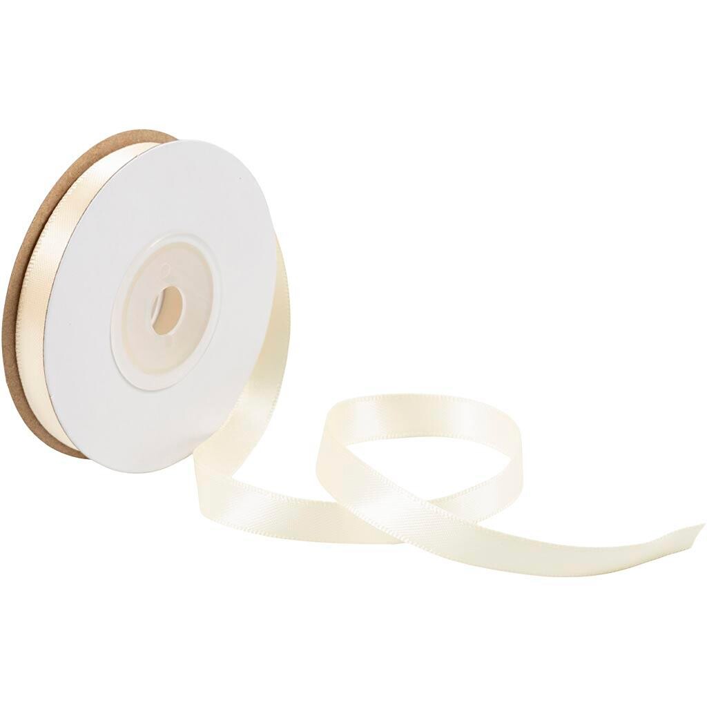Satinbånd - Creme 10 mm x 10 m - Blank kvalitet - 1 rulle