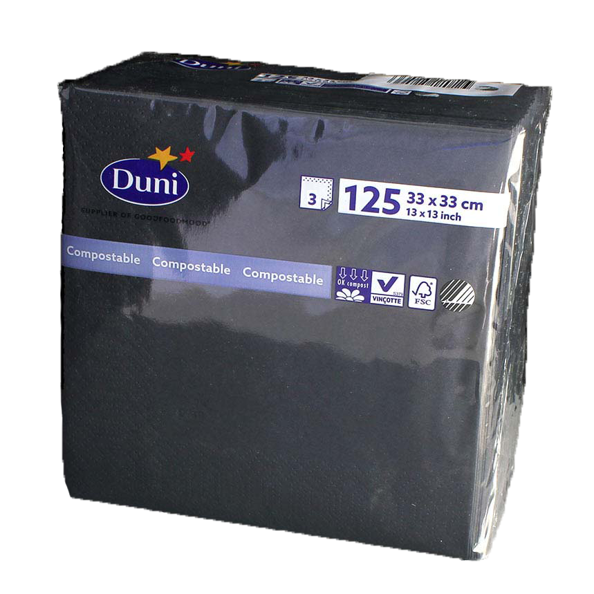 Servietter - Duni 3-lags 33cm - Sort - 1000 stk
