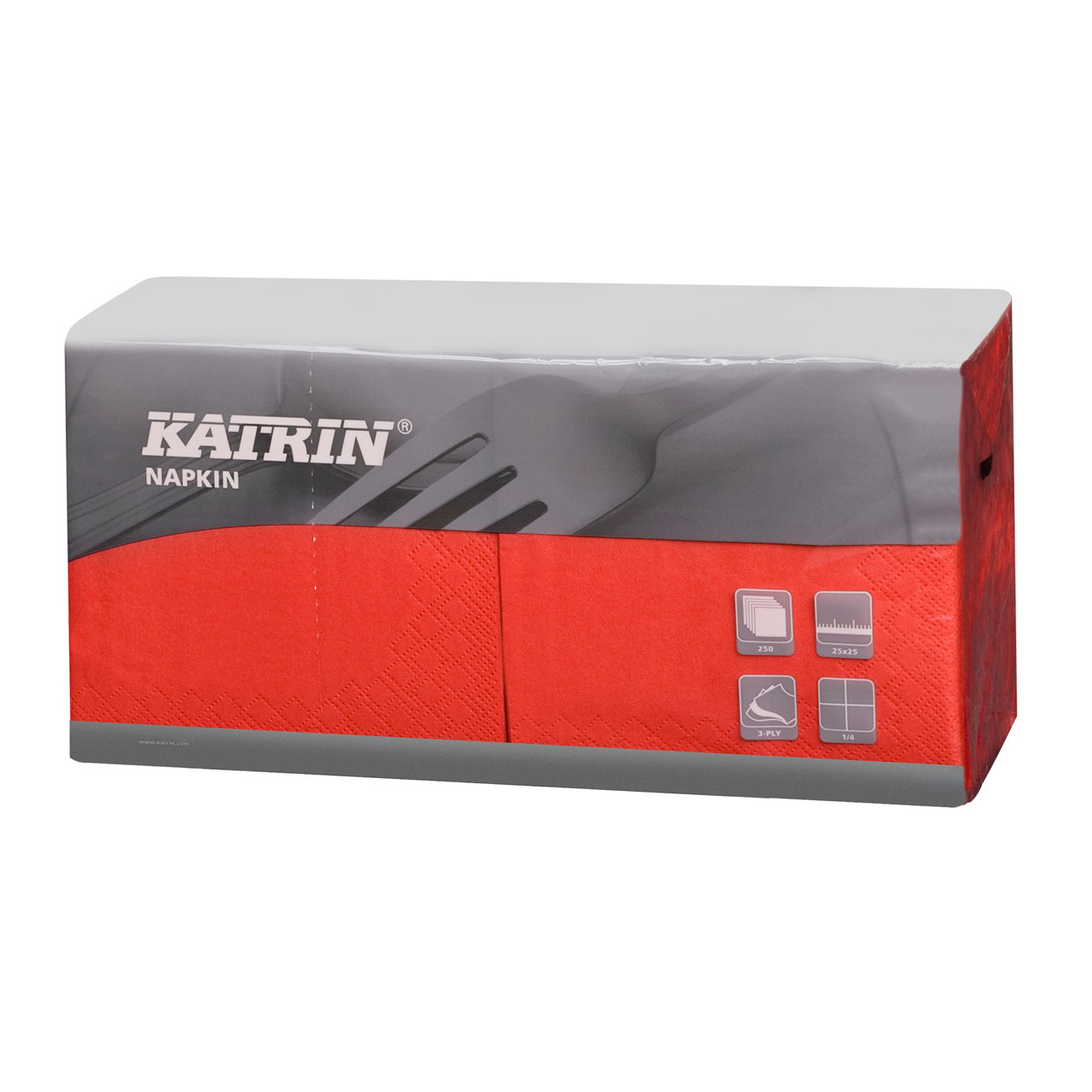Servietter Katrin 1/4 Fold - 3-lags rød - 25 cm - 4 x 250 stk