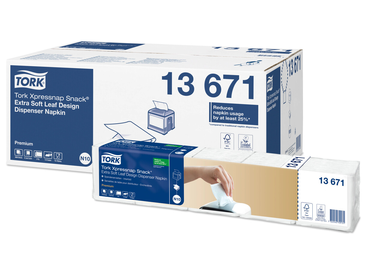 Servietter Tork 13671 xpressnap N10 hvid bladmønster - 4000 servietter