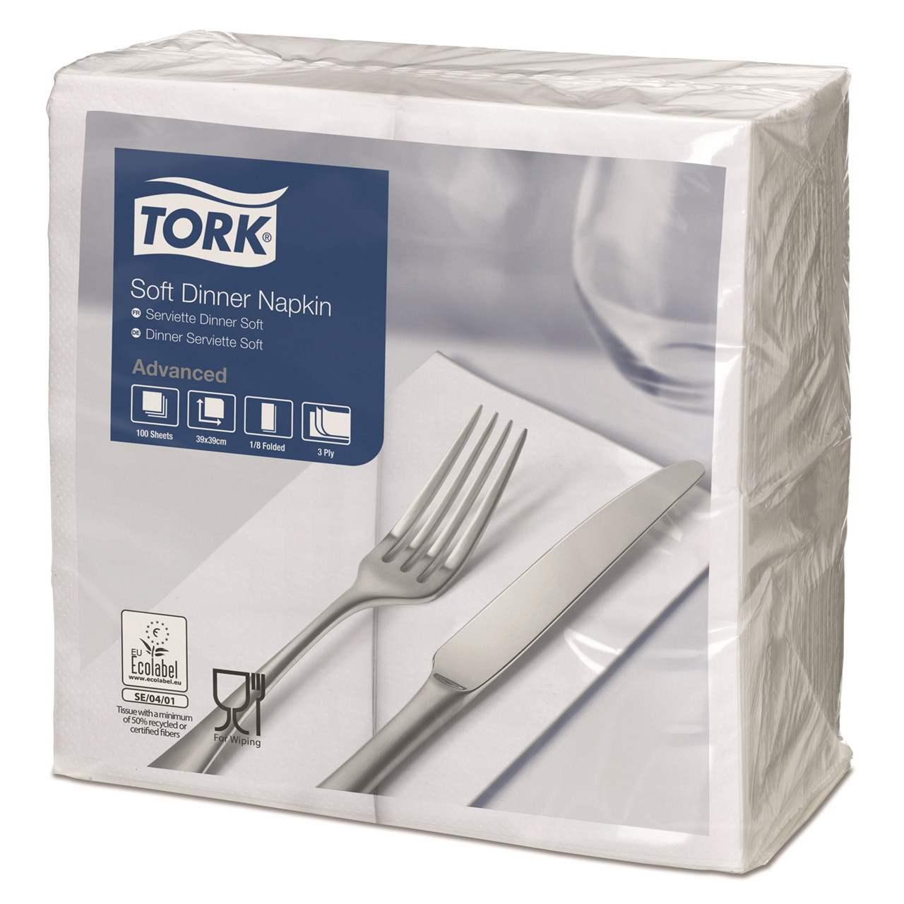 Frokostservietter - Tork 15134 - 3-lags - Hvid - 1/8 fold - 39 cm - 1200 stk