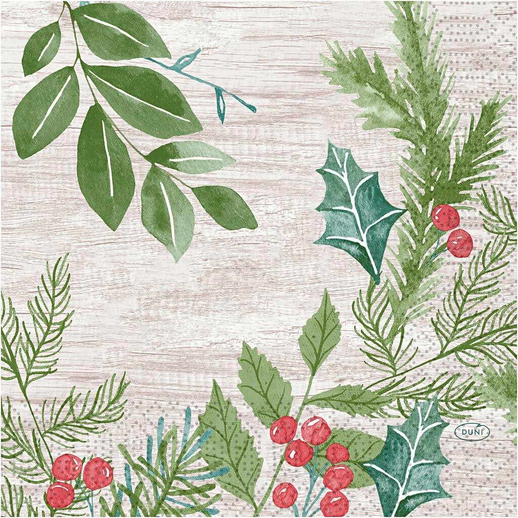 Frokostservietter - 3-lags 33x33cm - Vintergrønt - 20 stk