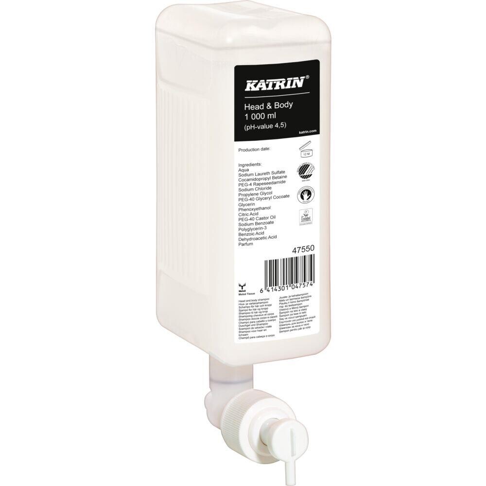Shampoo, Katrin 47550, Hår og body med parfume - 1000 ml - 6 stk