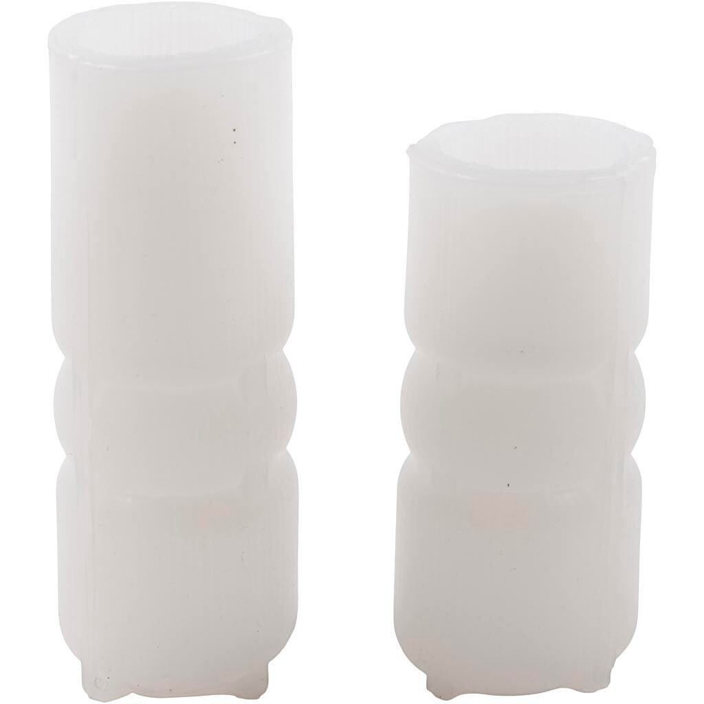 Silikoneform, Rillet cylinder med bue, H: 11+14 cm, diam. 4+4 cm, 125+165 g, 2 stk./ 1 pk.