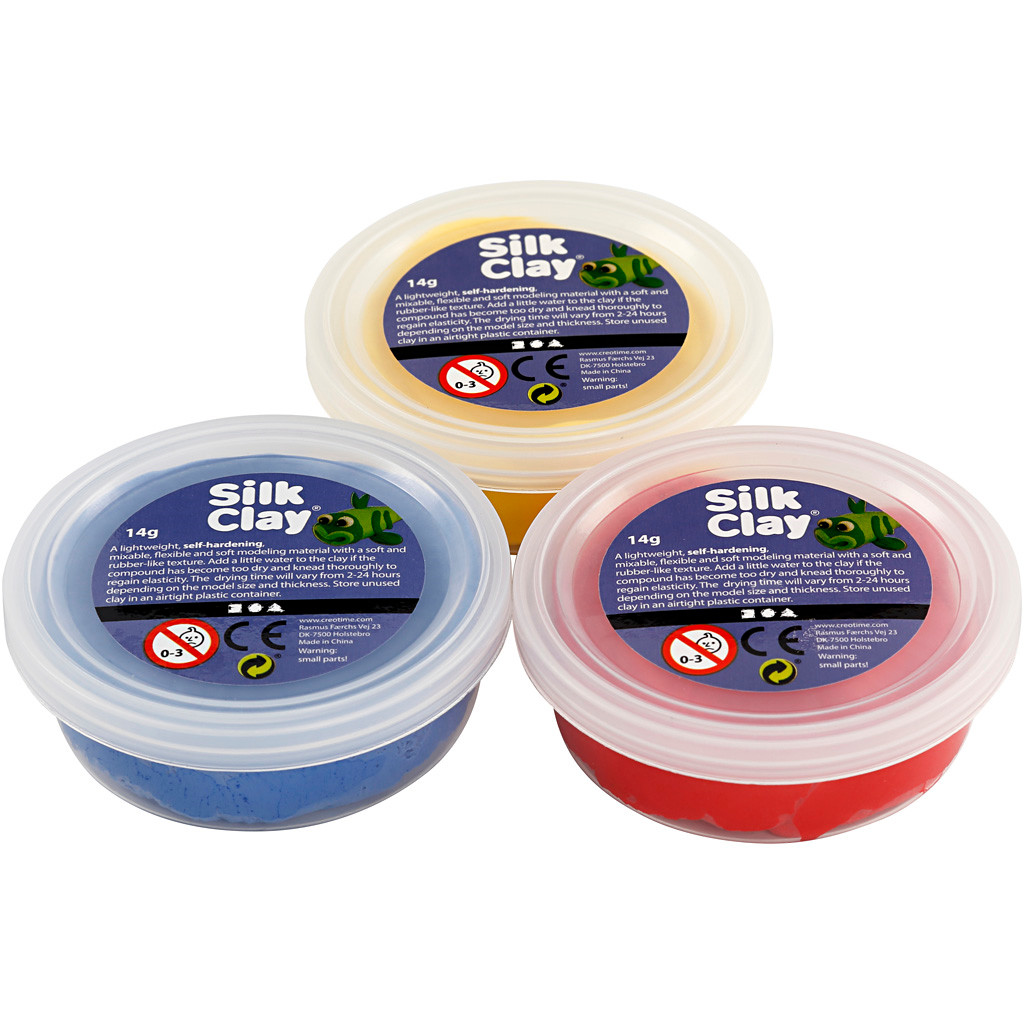 Silk Clay blå gul og rød - 3 x 14 gram